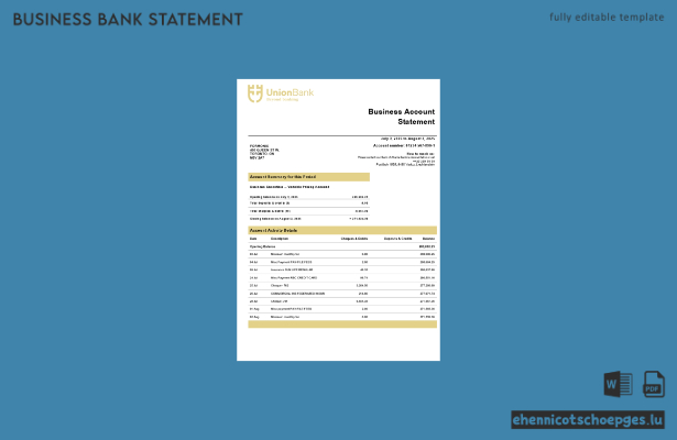 Kontoauszug des Firmengirokontos der Union Bank AG (Word und PDF) – 1 Beispielvorschau